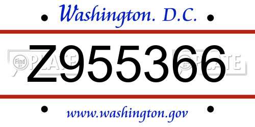 Z955366 District Of Columbia License Plate