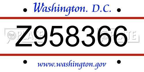 Z958366 District Of Columbia License Plate