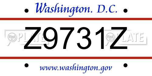 Z9731Z District Of Columbia License Plate