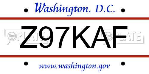 Z97KAF District Of Columbia License Plate