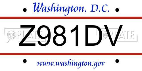 Z981DV District Of Columbia License Plate