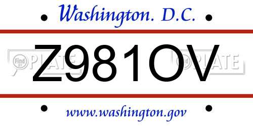 Z981OV District Of Columbia License Plate