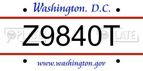 Z9840T District Of Columbia License Plate