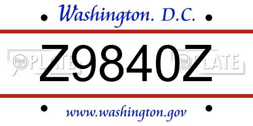 Z9840Z District Of Columbia License Plate