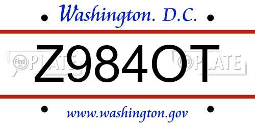 Z984OT District Of Columbia License Plate