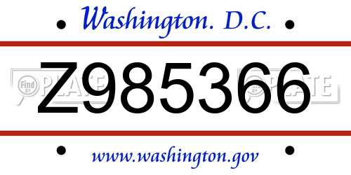 Z985366 District Of Columbia License Plate