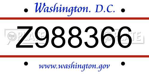 Z988366 District Of Columbia License Plate