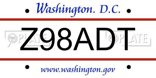Z98ADT District Of Columbia License Plate