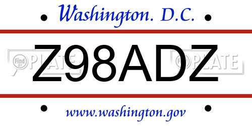 Z98ADZ District Of Columbia License Plate