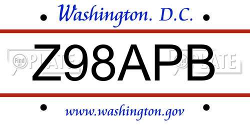 Z98APB District Of Columbia License Plate