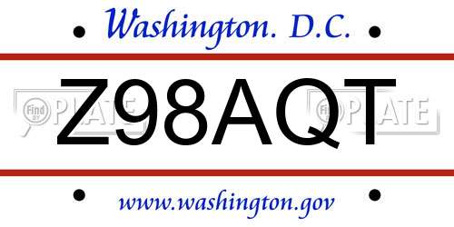 Z98AQT District Of Columbia License Plate