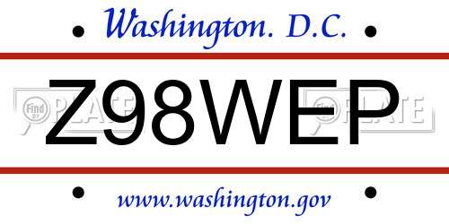 Z98WEP District Of Columbia License Plate