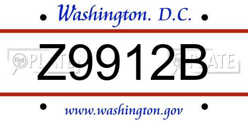 Z9912B District Of Columbia License Plate