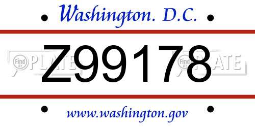 Z99178 District Of Columbia License Plate