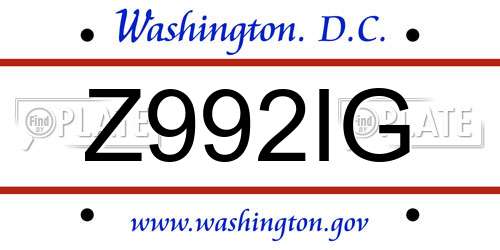 Z992IG District Of Columbia License Plate