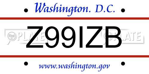 Z99IZB District Of Columbia License Plate