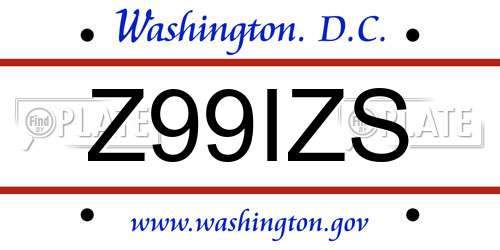 Z99IZS District Of Columbia License Plate