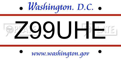 Z99UHE District Of Columbia License Plate