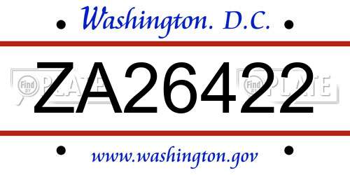 ZA26422 District Of Columbia License Plate