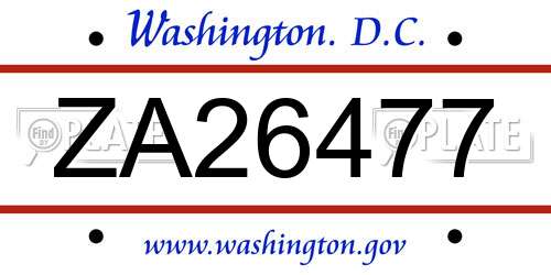 ZA26477 District Of Columbia License Plate