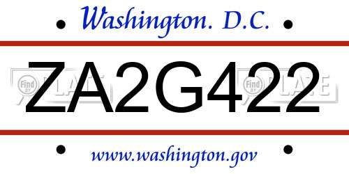 ZA2G422 District Of Columbia License Plate