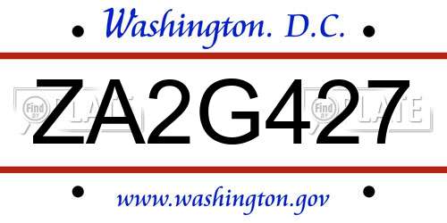 ZA2G427 District Of Columbia License Plate