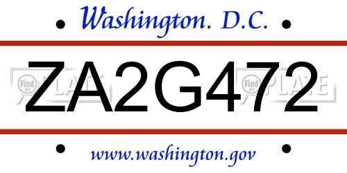 ZA2G472 District Of Columbia License Plate