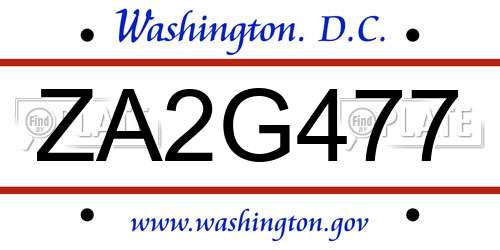 ZA2G477 District Of Columbia License Plate