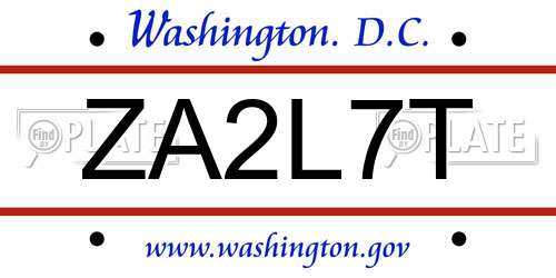 ZA2L7T District Of Columbia License Plate