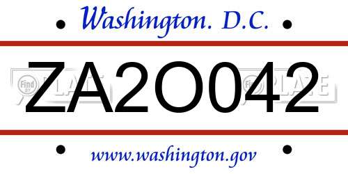 ZA2O042 District Of Columbia License Plate