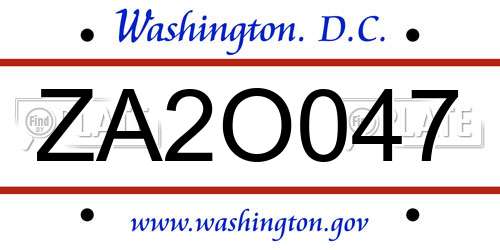 ZA2O047 District Of Columbia License Plate
