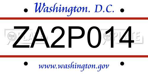 ZA2P014 District Of Columbia License Plate