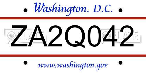 ZA2Q042 District Of Columbia License Plate