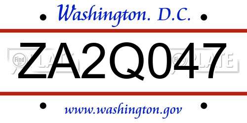 ZA2Q047 District Of Columbia License Plate
