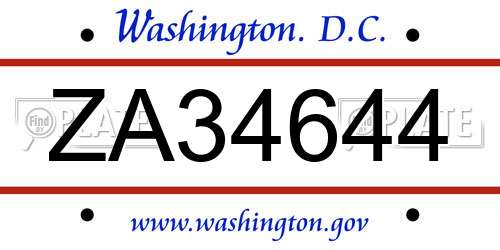 ZA34644 District Of Columbia License Plate