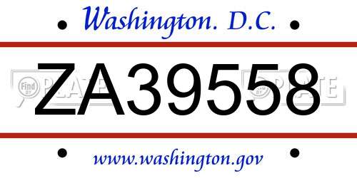 ZA39558 District Of Columbia License Plate