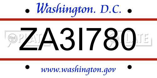 ZA3I780 District Of Columbia License Plate