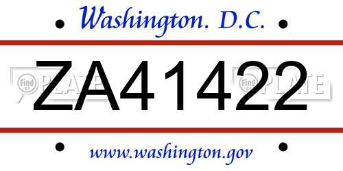ZA41422 District Of Columbia License Plate