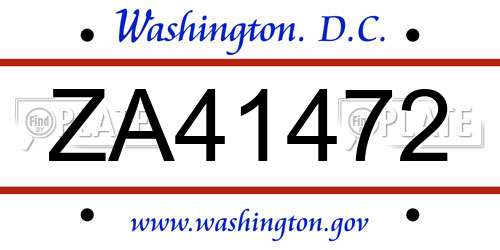 ZA41472 District Of Columbia License Plate