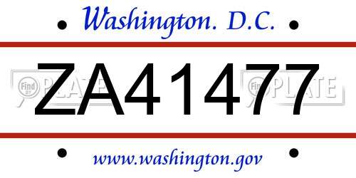 ZA41477 District Of Columbia License Plate