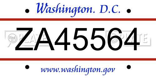 ZA45564 District Of Columbia License Plate