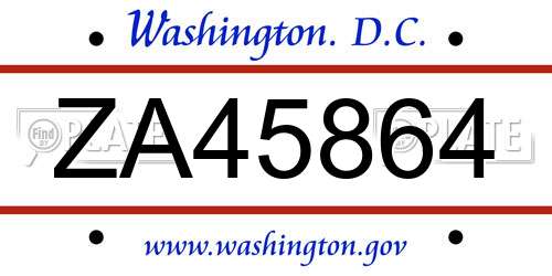 ZA45864 District Of Columbia License Plate
