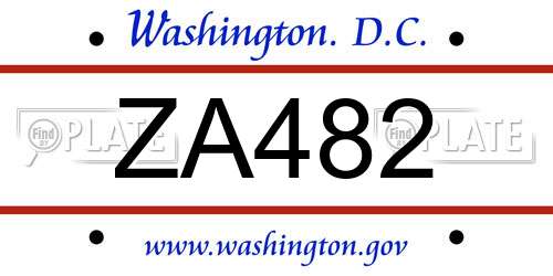 ZA482 District Of Columbia License Plate