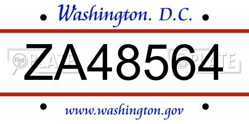 ZA48564 District Of Columbia License Plate
