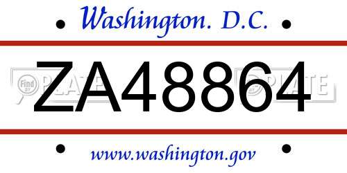 ZA48864 District Of Columbia License Plate