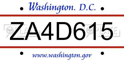 ZA4D615 District Of Columbia License Plate