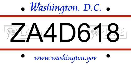 ZA4D618 District Of Columbia License Plate