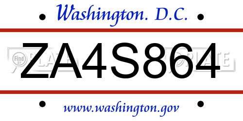ZA4S864 District Of Columbia License Plate