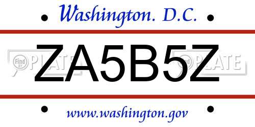 ZA5B5Z District Of Columbia License Plate