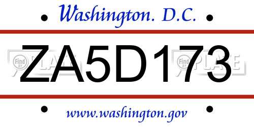 ZA5D173 District Of Columbia License Plate